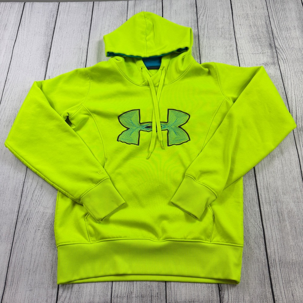 Under Armour ColdGear Storm Hoodie Mens Small Neon Yellow Embroidered Logo